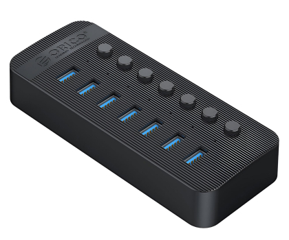 Hub USB Orico 7x USB-A 3.0 z włącznikami - czarny